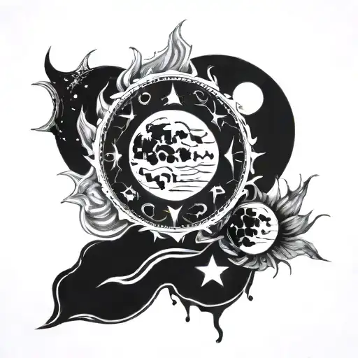 Sun And Moon And Water And Jupiter Black