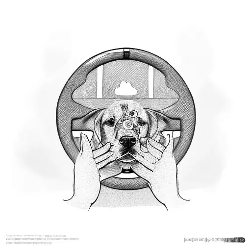 A Driver's Hand Holding A Steering Wheel With A Dog Sitting Beside