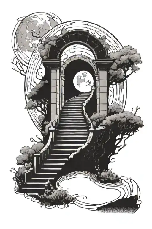 An Archway With Stairs Leading To The Moon