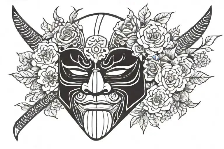 Samurai Mask With Flowers Wrapped