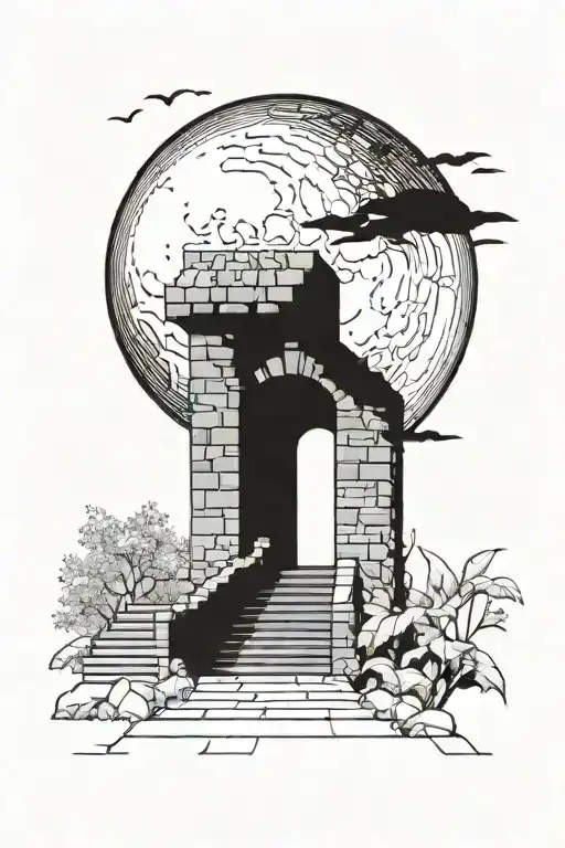 An Archway With Stairs Leading To The Moon
