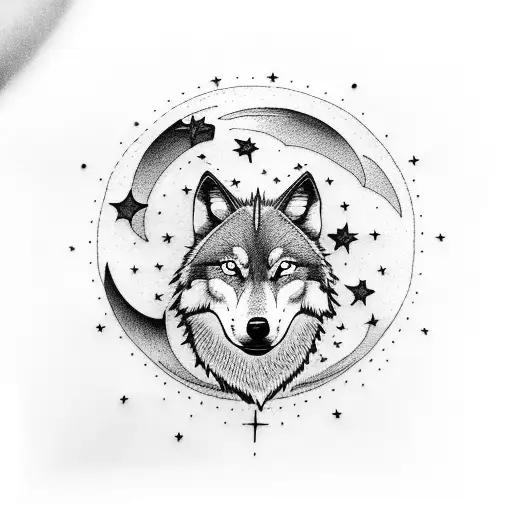 Wolf Night Sky Moon Comet In Sky