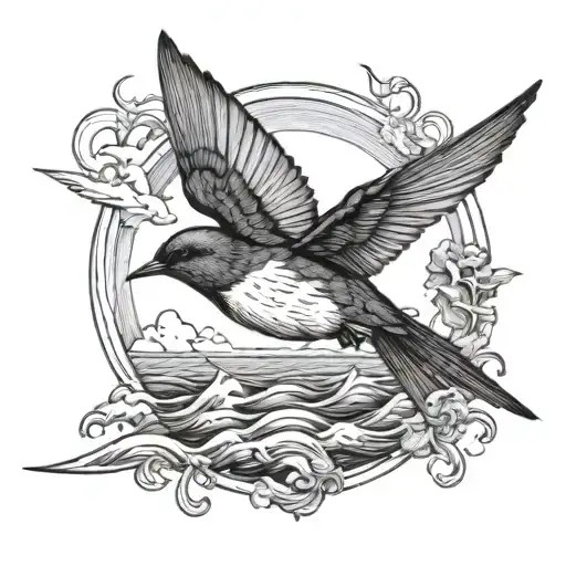 Swallow Bird Flying Over Sea