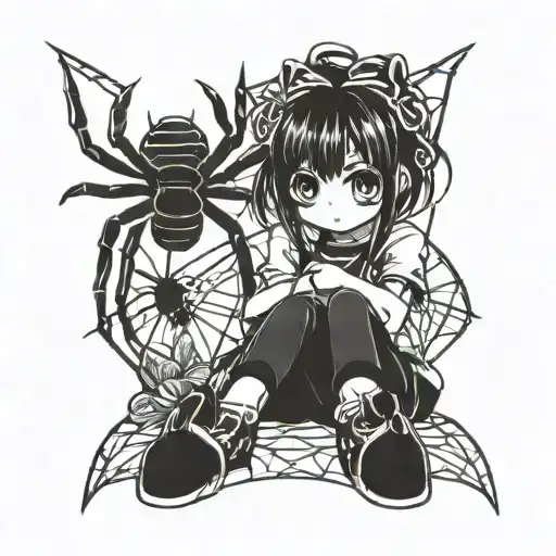 Kawaii Anime Girl Sitting With Spider