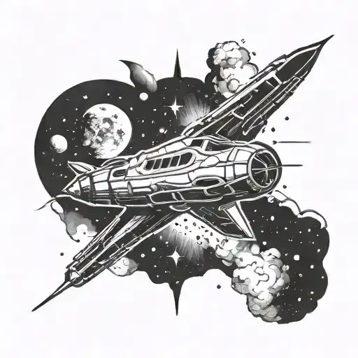 Spaceship Flying Through A Galaxy