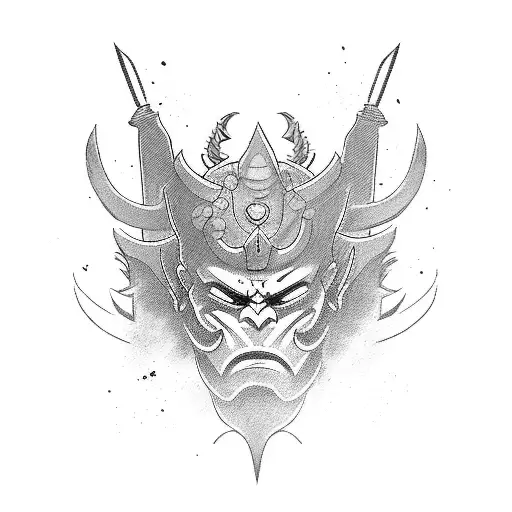 Oni Mask With Sword Down The Middle