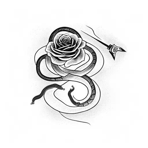 A Snake Coiled Around A Dagger With Roses