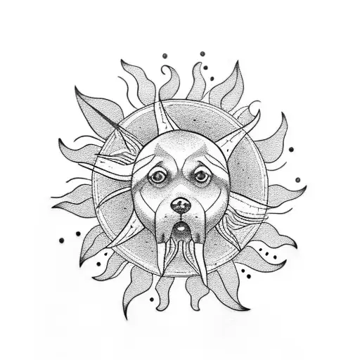 Sun Moon And Stars And A Dog