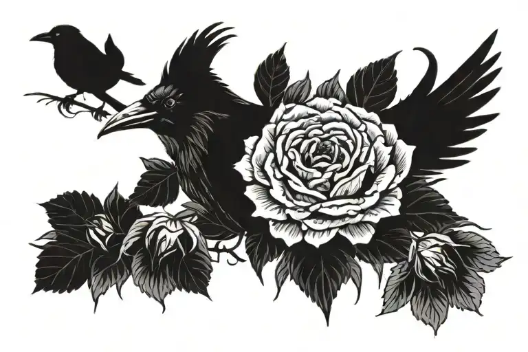 Crow In A Field With All Dead Roses And One Live Sunflower