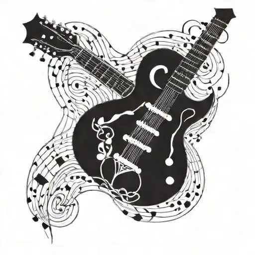 A Geometric Design Incorporating Musical Notes And A Silhouette Of A Guitar