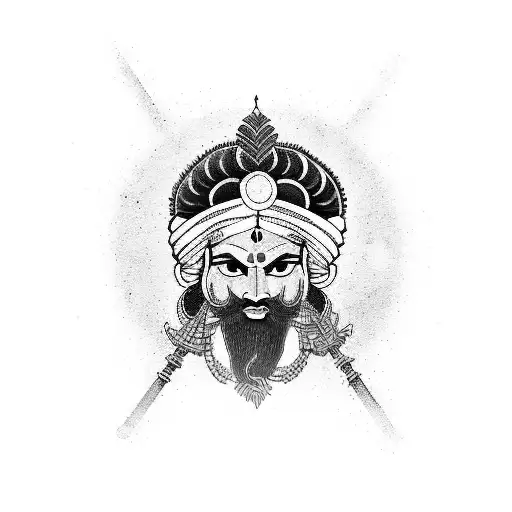 A Fusion Of Japanese And Indian Culture With A Tattoo Of A Punjabi Sikh Wearing An Oni Mask