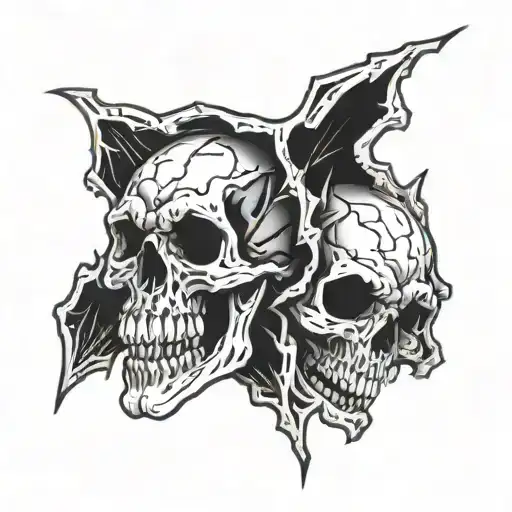 Double Teethed Jawed Cracked Screaming Skull Daggered