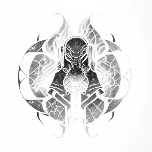 A Sci-fi Inspired Tattoo Depicting A Divine Creature In An Abstract Style