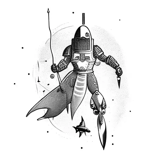 A Futuristic Warrior Riding A Mechanical Shark In Outer Space