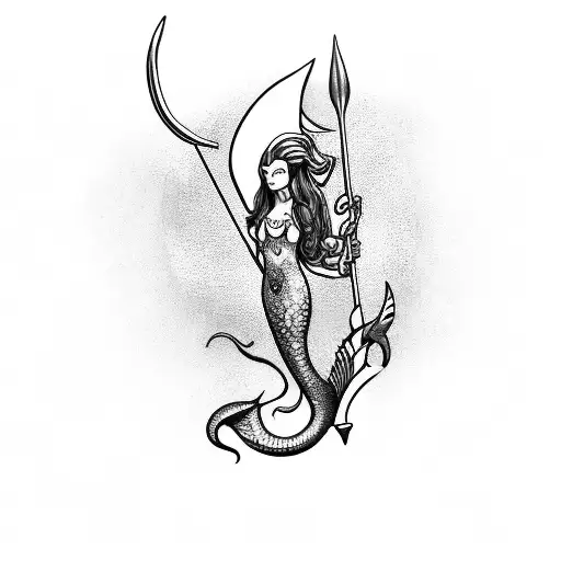 Full Body Mermaid Holding A Trident