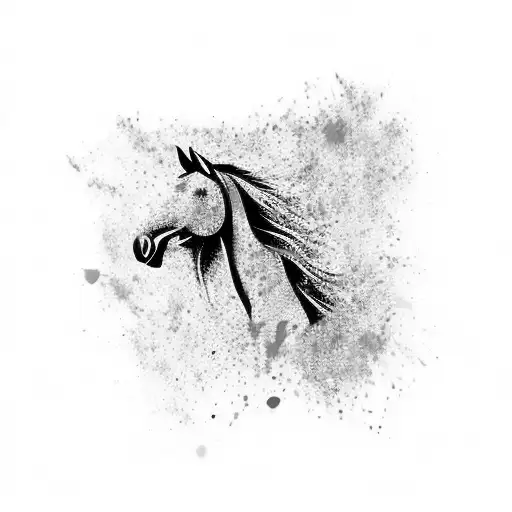 A Blackwork Silhouette Of A Horse Surrounded By Colorful Paint Splatters