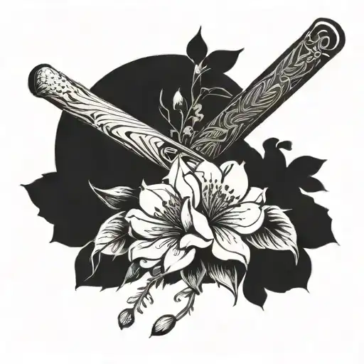 A Baseball Bat With Flowers Blooming Around It