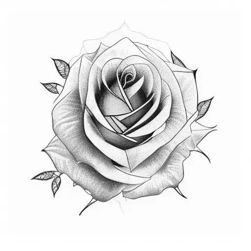 Mens Rose Tattoo With Stem And Leaves