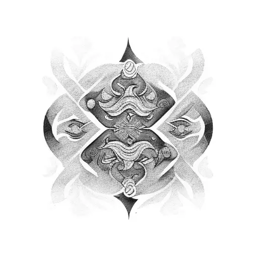 A Dark And Mysterious Tattoo Depicting A Yakuza Member Surrounded By Swirling Polynesian Patterns