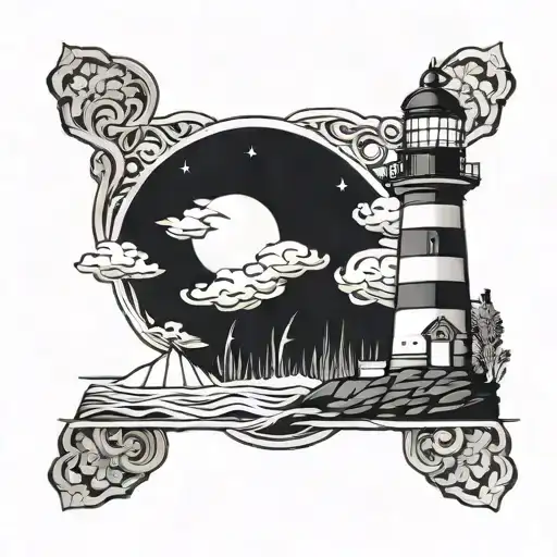 Lighthouse In Woodcut Style