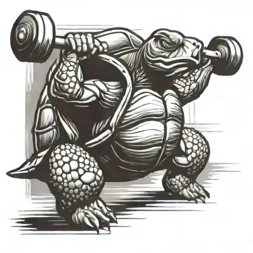 A Muscular Turtle Lifting Weights At The Gym