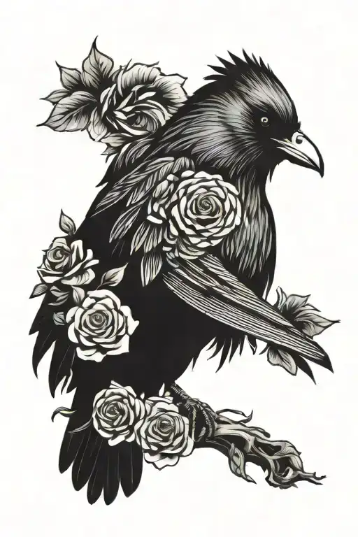 Three Eyed Raven Holding Flowers