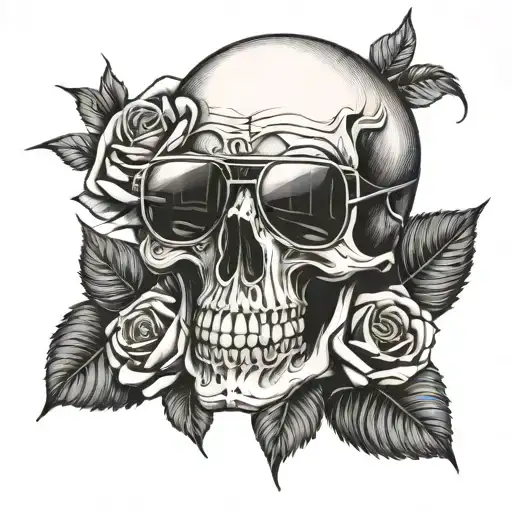 Skull Wearing Sunglasses With Roses