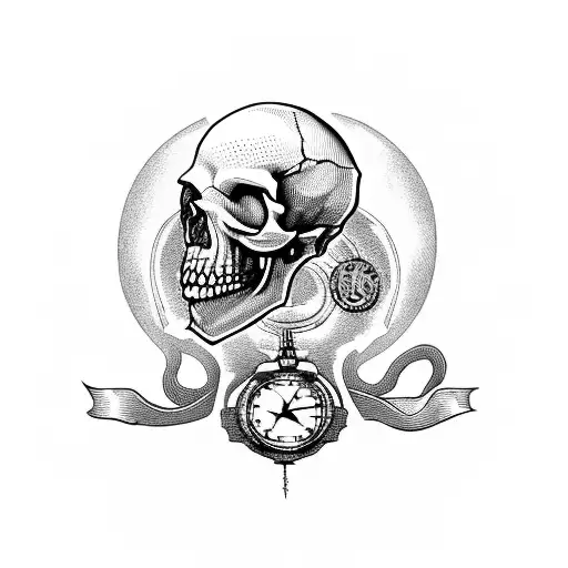 Skull With A Pocket Watch As The Eye Sockets