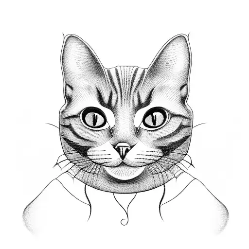 A Blackwork Tattoo Of A Silly Cat Wearing A Pajama