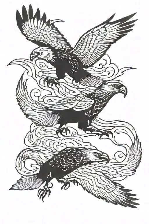 Fish And Wolve And Eagle Flying