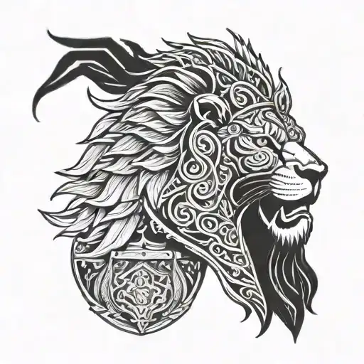 Lion And Warrior Helmet Adorned