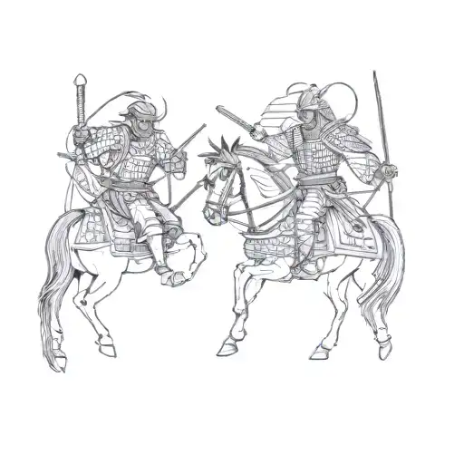 Two Samurai Knights On Horseback