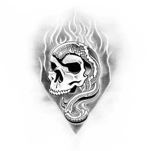 Skull On Fire With Snake