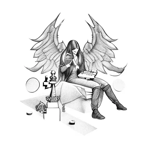 Illustration Of An Angel And A Demon Engaged In A Chess Game