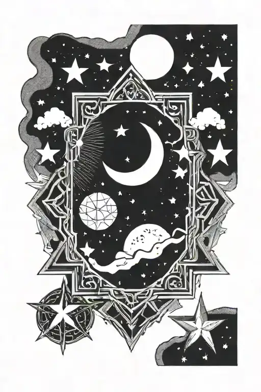 Rectangle Frame Stars Moon Geometric