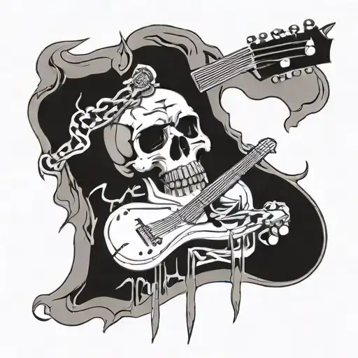 Incorporate A Guitar And A Skull In A Rock N Roll Themed Tattoo Design