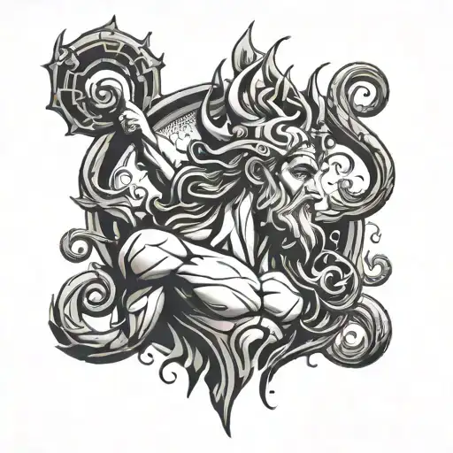 Poseidon Black Grey Abstract Tight Tattoo Design