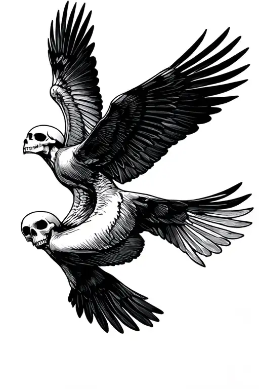 Skeleton Swallows Flying Facing Each Other