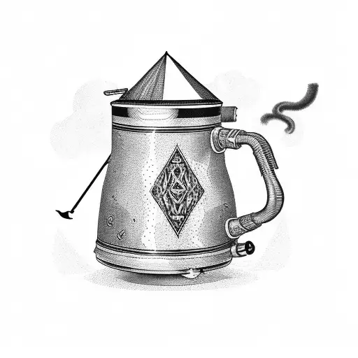 A Beer Mug With A Tobacco Pipe And Camping Tent Incorporated Into The Design