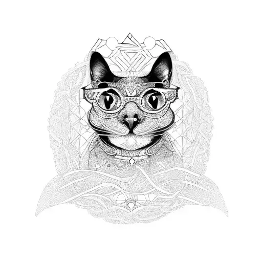 Blackwork Tattoo Of A Cat And Frog Intertwined With Dna Strands