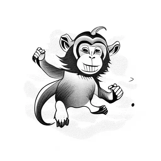 Monkey Ride The Goat Running On Moon