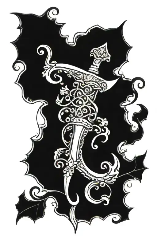 Trident With Water And Grapevines Entangling It