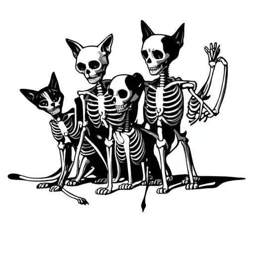 3 Skeleton Dogs And 2 Skeleton Cats Playing