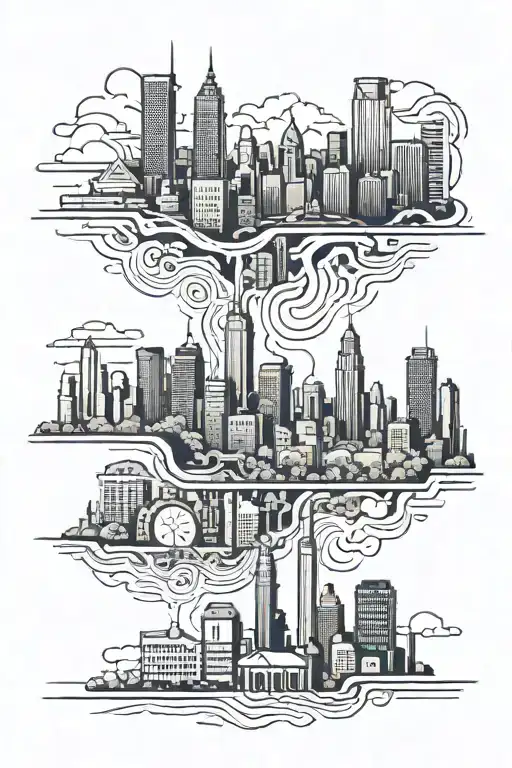 An Abstract Cityscape Merging Detroit And Charlotte Landmarks