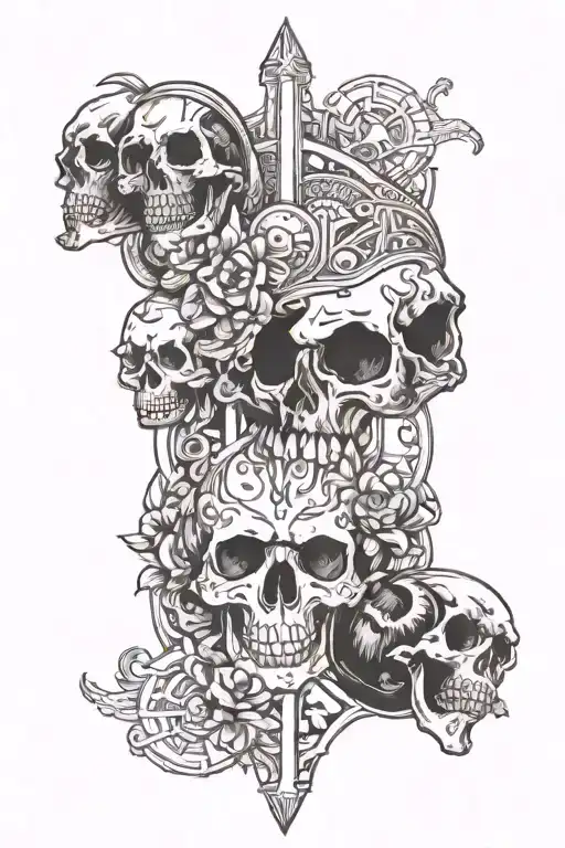 Norse Themed Tattoo Featuring Skulls