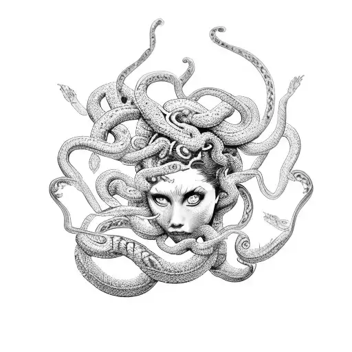 A Sketch-style Medusa With Swirling Snakes