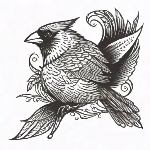 Cardinal Flying With Outstretched Wings Traditional