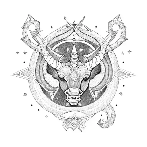 Capricorn Constellation With Slavic Folklore-inspired Patterns