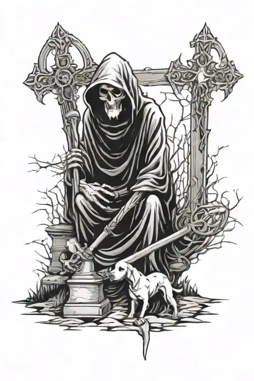 Grim Reaper With Dog In Grave Yard