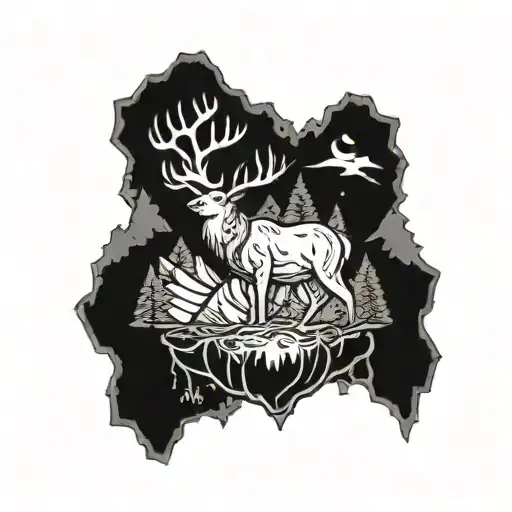 Chest Peice With Mountains And 2 Deer Fighting